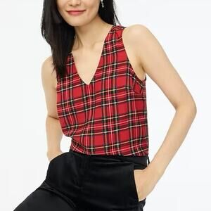 J. Crew NWT Red Tartan V-Neck Sleeveless Shell Tank Size Large